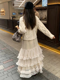 Sweet Chic Ruffle Mesh Tutu Cake Skirt Elastic Waist Beige Streetwear Long Skirt 2025 New Spring Summer A-line Fashion Skirts
