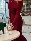Fashion Knit Long Dress Off-Shoulder Female Ribbed Loose High Waist Elegant Autumn Party Dress Ladies Knitwear Maxi Dress