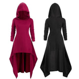 Ladies Retro Hooded Dress Halloween Performance Dress Asymmetrical Stage Costume Pure Color Renaissance Medieval Ball GownFemale