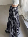 Pbong  Fashion Vintage Skirts Plaid Patchwork High Waist Female Slim Long Skirt  Spring Autumn New All Match Design Women Clothing
