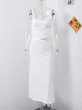 White Slim Beach Vacation Long Dress Summer Hollow Out Sleeveless Sexy Women Dress V-neck High Waist Casual Y2K 2025 New Dress