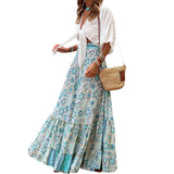 Pbong  Women's Summer Y2K Flowy Boho Vintage Aesthetic Printed Ruffled Hem Tassels Drawstring Waist Flowy A-Line Long Skirts