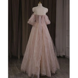 Pbong  Pink Evening Gown Women's New  Ele Fairylike Host Daily Wear ort Sve Korean Sle Pure Color Pearl Embellied