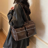 Pbong  High Capacity Travel Bag Women's Commuter Shoulder Bag Fitness Dance Storage Large Capacity Handbag Stylish PU Material