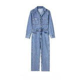 Autumn Denim Jumpsuit for Women Overalls Woman Jean Overalls Long Sleeve Elegant Jumpsuits Y2k Streetwear Turn Down Collar