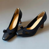 Pbong  New Fashion Butterfly-knot Thin Heels Mule Woman Pumps Spring Shallow Round Toe Party Dress Ladies Shoes