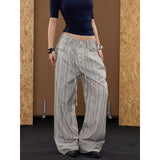 Pbong   Man's Wear Casual Suit Pants Striped Lace-Up Button Loose Fit Draped Trousers Summer Korean Style Men Clothing