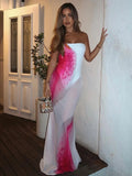 Floral Print Strapless Sexy Maxi Dress For Women Gown Patchwork Off-shoulder Backless Sleeveless Print Long Dress