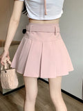 Pbong  Japan Sweet Belt White Pleated Skirt Women Sexy High Waist Mini Skirt Summer Preppy Style Female Casual A Line Pink Skirt