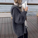 Chunky Knit Open Front Hooded Cardigan for Women Comfy Longline Sweater Hoodie Coat Female Casual Chic Autumn Winter Outfit
