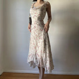 Pbong  Elegant floral print Dresses Summer Women's Dress New SKinny High Waist SLEEVELESS Lace Swinging Neck Sexy Bohemian Maxi Dress