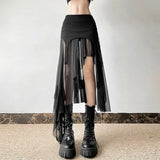 Vintage Sexy Slit Skirt Women Y2k Elegant Irregular Sweet Ruffle Skirts Korean Style Tulle Streetwear Layered Skirts