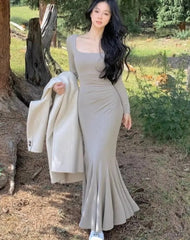 Elegant Bodycon Wedding Party Knitted Mermaid Dresses for Women Vintage Evening Runway Corset Y2k Robe Autumn Fashion Vestidos