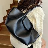 Pbong  Fashion PU Chic Tote Handbag Retro Solid Color Underarm Pouch Commute Daily Shoulder Bag Large Capacity Top-Handle Bags