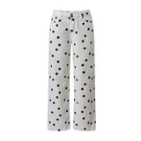 Pbong  Women Polka Dot Wide Leg Jeans High Waisted Loose Fit Straight Leg Denim Pants Y2K Retro Trousers Preppy Streetwear