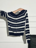 Long Sleeve Off Shoulder Stripe Knit Top for Women Button Front Off-the-Shoulder T-shirt Teen-girl Y2K Clothing
