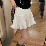 Summer White Lace Mini Skirt Women Korean Chic High Waist Y2k Short Skirts Woman Ballet Style Ruffles Cake Skirts Female