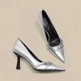 Pbong  High Heeled Shoes for Women Spring/summer New Item Pointed Thin Single Shoes Black Light Mature High Heels Womens Pumps