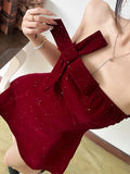 Trendix Sequins Tube Top Dress Ladies Fashion Bow Patchwork High Waist Sleeveless Mini Dress Party Sexy Off Shoulder Dress Women