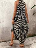 Pbong  Women's Halter Neck Chevron Print Maxi Dress - Loose Fit Summer Casual