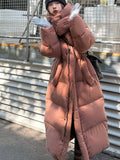 Winter Women Casual Long Sleeve Outerwear Solid Color Hooded Maxi X-Long Parkas Jacket Oversized Single Breasted Warm Coat New