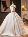 Pbong  White Satin Light Wedding Dress New  Elegant Small Size Strapless Bridal Gown High Quality Fabric Princess Style Long Skirt