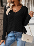 V-neck knitted off shoulder spring and autumn women's sweater can be worn externally