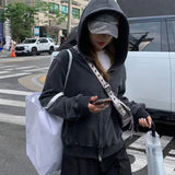 Simple American High Street Vintage Popular Women Coats Y2k Aesthetic Harajuku Solid Slim Casual Clothing Punk Loose Hoodies