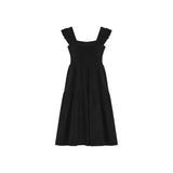 Pbong  Black Summer New Women's Dress Sleeveless High Waist A-Line Skirt Clean Fit Cotton Fabric Square Collar Backless Fashion