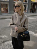 Women's Woolen Coats Loose Casual Retro Double Breasted Stand Collar Short Jacket Office Lady Outerwear Autumn Winter 