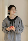 Vintage Sweet Plaid Shirts Women Casual Loose Ruffles Japan Blouse Spring Elegant Long Sleeve Female Cute Preppy Style Top