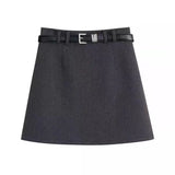 Pbong  High End Fashion French Office Lady Knitted Short Skirt Y2k Simple With Belt Autumn Winter Women Jupe Harajuku Korean Punk Skirt