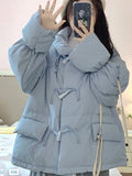 Women Fall Winter Korean Sweet Parka Jacket Retro Horn Button Regular Fit Basic Simple Casual Chic Pockets Halloween Christmas