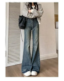 Hong Kong Style Fringe Loose-fit Bootcut Jeans Women's High-waisted Vintage Slimming American Style Bell-bottom Pants