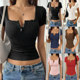 Pbong  Solid Color Casual Slim T-shirts For Women Summer Y2K Women's T-shirt Short Sleeve Blouses Tees Fashion Female Tops