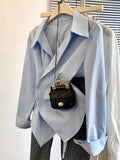Pbong  Designer Irregular Long sleeve Polo Shirt Women Tunic White Elegant Basic Top Blouse Ladies Fashion Work Wear Shirts