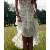New Summer Chiffon Beige Solid Color Lace-ups Slim Slip Dress Ruffle Chic Party Beach Fashion Long Dress For Women