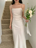 White Satin Elegant Luxury Slip Dress Fashion Solid Color Slit Slim Chic Long Dress 2025 Summer New Wedding Party Female Clothig