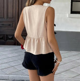 Summer Euramerican Sweet Elegant O Neck Sleeveless Tank Tops Y2k Constrast Color Bow Design Sweet Cool Camisole Harajuku Tops