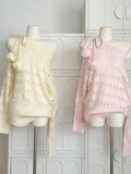 Sweet Sexy Hollow Out Knitted Pullover Women Off Shoulder Japanese Style Elegant Sweater Kawaii Lolita Lace Up Jumpers