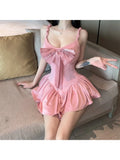 Pbong  Sexy Backless Bow Sling Dresses Summer Women's Dresses New Skinny High Waist Strapless Solid Lining Mini Puffy Dress Woman
