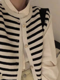Striped Sweater Vest for Women Gold Button Waistcoat Soft Knitted Sleeveless Cardigan Jacket Top Fall Winter Korean Chic Outfit