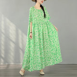 Pbong  Bohemian Print Maxi Dress High Waist Short Sleeve round Neck plus Size Summer Fashion Simple Elegant Women's Clothing