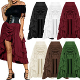Women Goth Outfit Victorian Steampunk Ruffle Vintage Drawstring Layer High Low Skirt Long Bustle Skirt Halloween