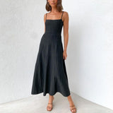 Women's High Waist Knit Dress Sleeveless Pleated Long Dress Casual Vacation Beach Slip Dresses Summer Fashion Female Clothing