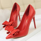 BIGTREE  Fashion Delicate Sweet Bowknot High Heel Shoes Side Hollow Pointed Women Pumps Pointed Toe 10.5CM thin Dress Shoes