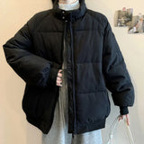 Preppy Style Sweet Pink Parkas Women Vintage Long Sleeve Winter Thick Warm Cotton Jacket Casual Stand Collar Loose Outwear