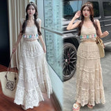 Korean Fashion Skirts Gentle Heavy Industry Vintage French Hollow Out Hook Flower Design Knit Skirt Vintage A-line Skirt