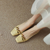 Spring/Summer Women's Pumps Split Leather High Heels Square Toe Thin Heel Women Shoes Metal Buckle Lady Shoes Party Shoes