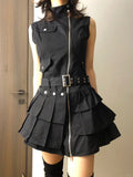 Pbong  Aesthetic Vintage Slim Sleeveless Black Dress Women Gothic High Street Skinny Ruffle Retro Dresses Y2k Chic New Clothing